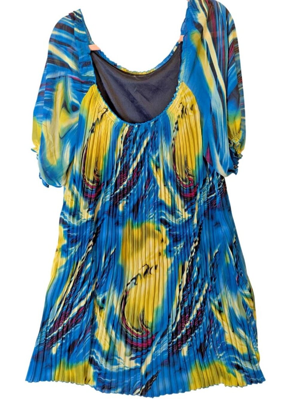 MILANO SUMMER FUN ACCORDION PLEATED DRESS SIZE 14 Tropical Pullover Beach Flowy